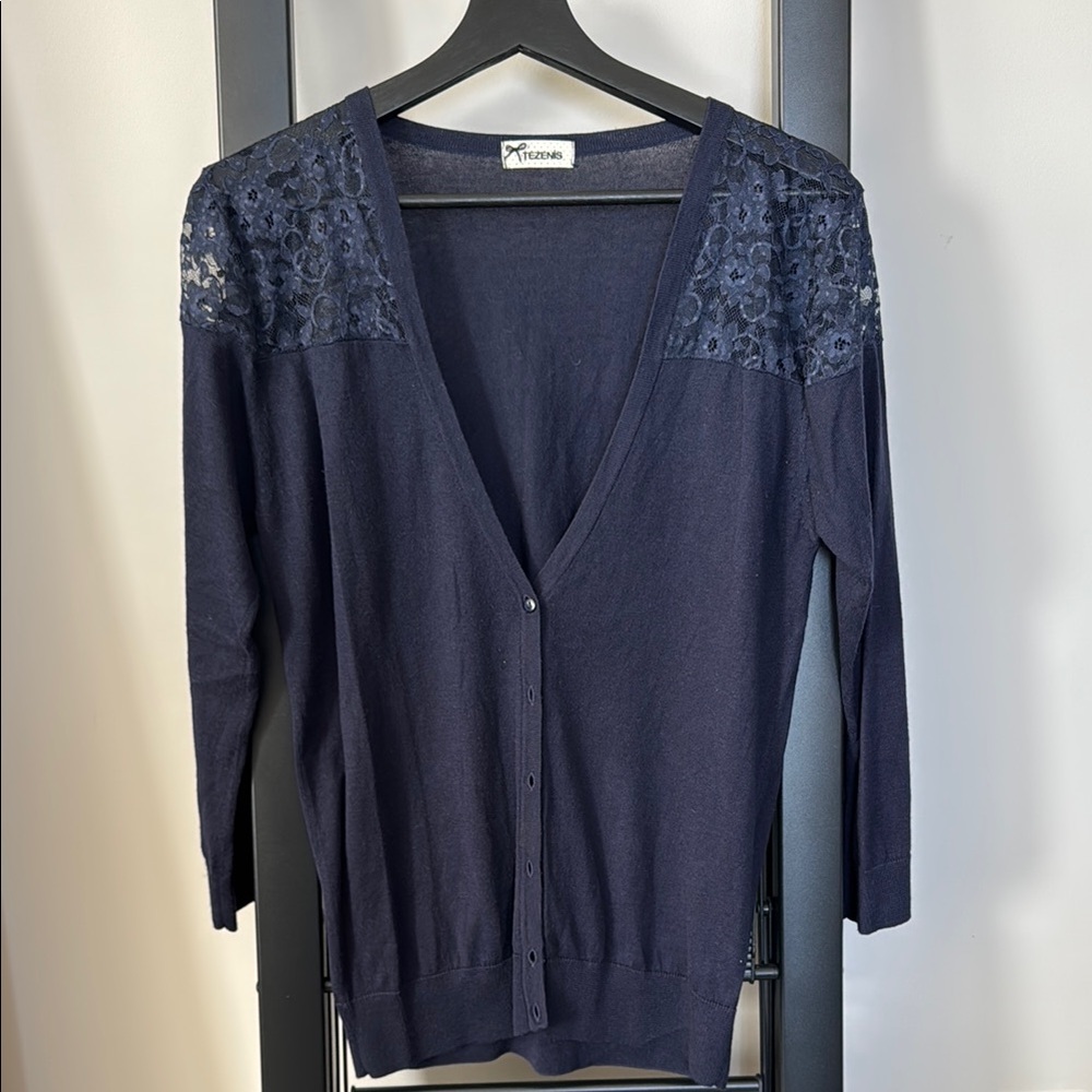 Italian Cardigan with Lace Accents